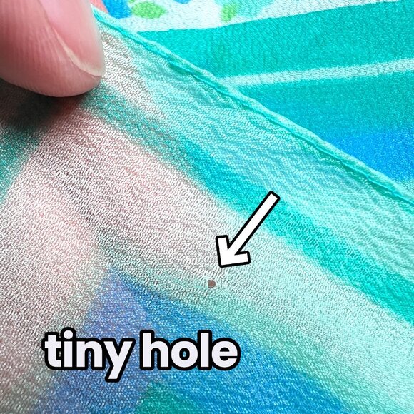 Vintage 60s Glentex Japan Sheer Nylon Floral Scarf Teal Aqua Blue Green Mod - Picture 10 of 10